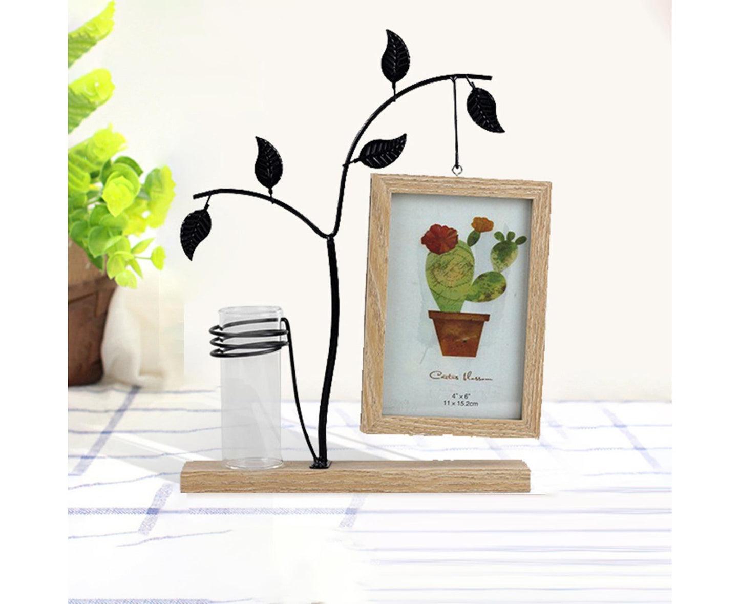 Picture Frame Double Sided Stable Base Smooth Edge High Strength Rustproof Decorative Burr Free Desktop Photo Frame with Hydroponic Vase Home Supplies