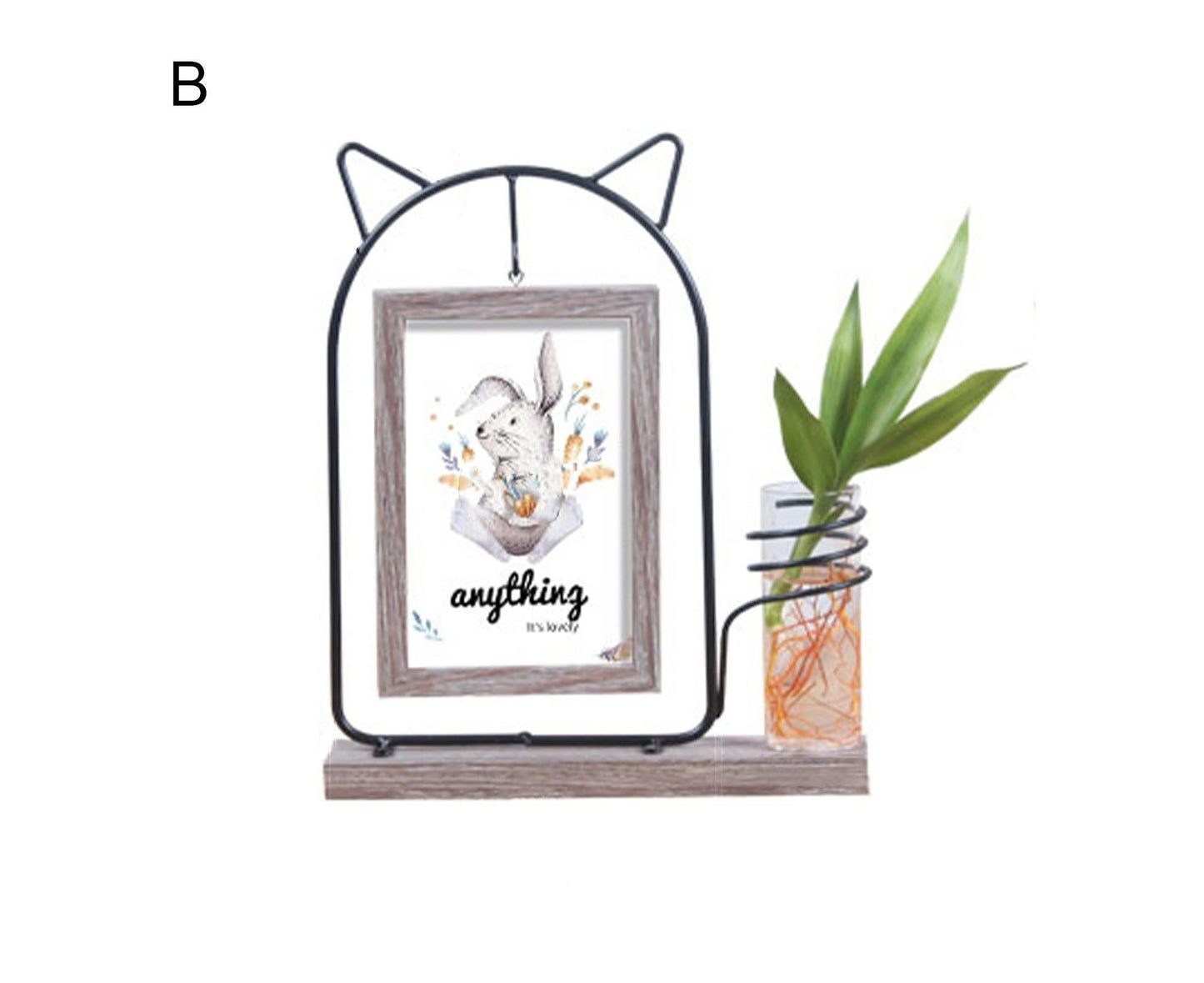 Picture Frame Double Sided Stable Base Smooth Edge High Strength Rustproof Decorative Burr Free Desktop Photo Frame with Hydroponic Vase Home Supplies