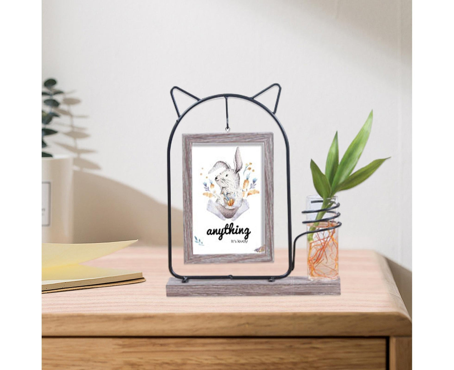 Picture Frame Double Sided Stable Base Smooth Edge High Strength Rustproof Decorative Burr Free Desktop Photo Frame with Hydroponic Vase Home Supplies