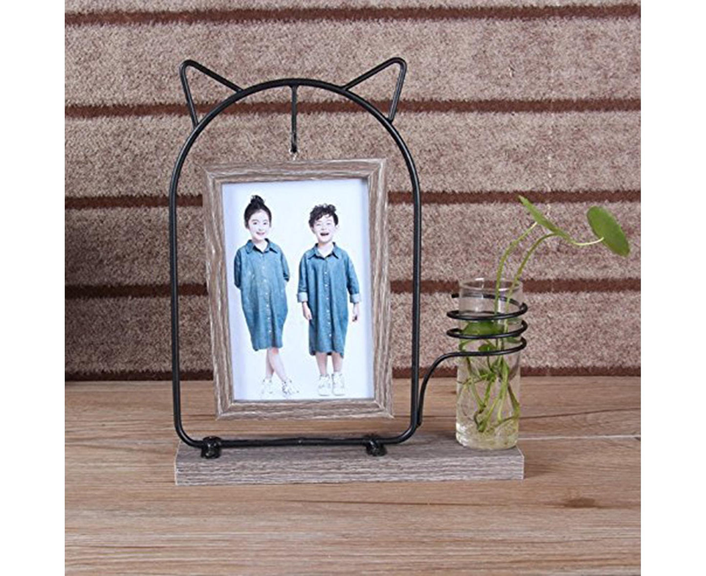 Picture Frame Double Sided Stable Base Smooth Edge High Strength Rustproof Decorative Burr Free Desktop Photo Frame with Hydroponic Vase Home Supplies