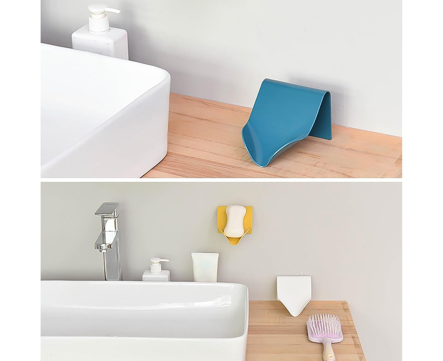 Seamless Wall-Mounted Hole-Free Soap Holder Bathroom Drainage Storage Rack Box-Yellow