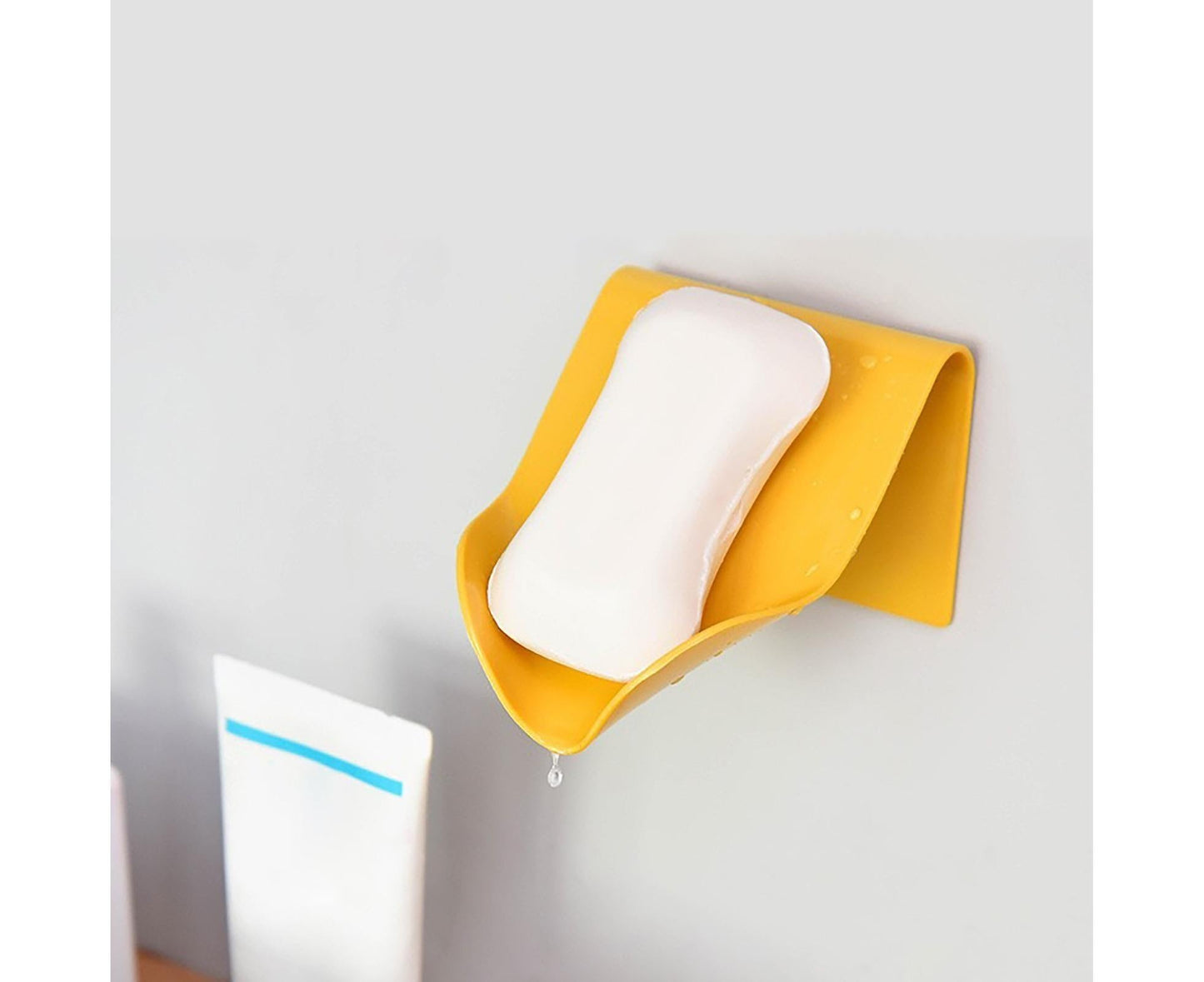 Seamless Wall-Mounted Hole-Free Soap Holder Bathroom Drainage Storage Rack Box-Yellow