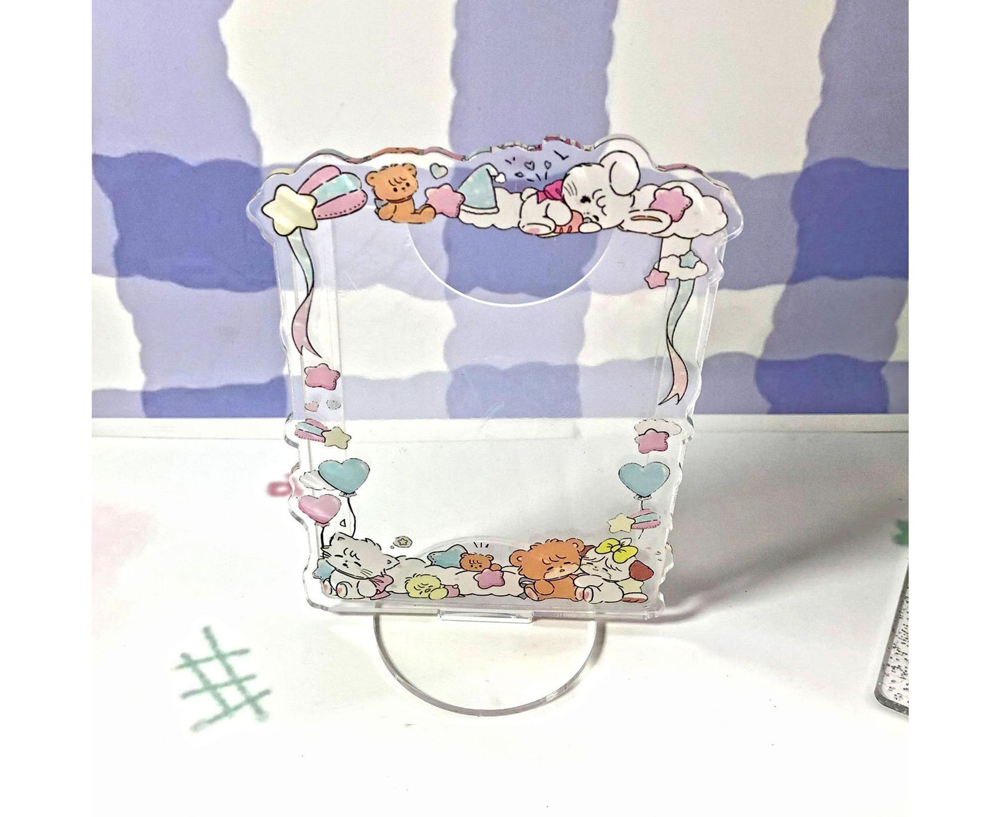 Sign Stand Ornament Irregular Wave Edge Acrylic Flower Pattern Surrounding 3 Inch  Album Photocard Stand Household Use