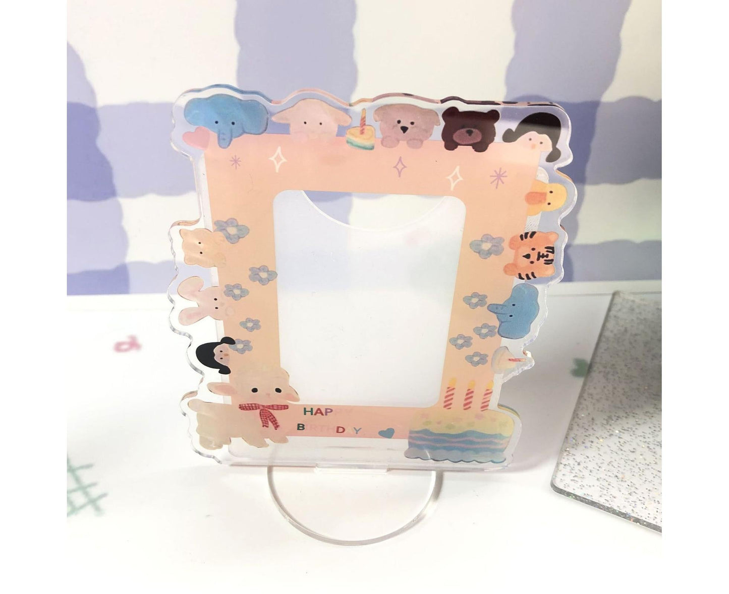 Sign Stand Ornament Irregular Wave Edge Acrylic Flower Pattern Surrounding 3 Inch  Album Photocard Stand Household Use