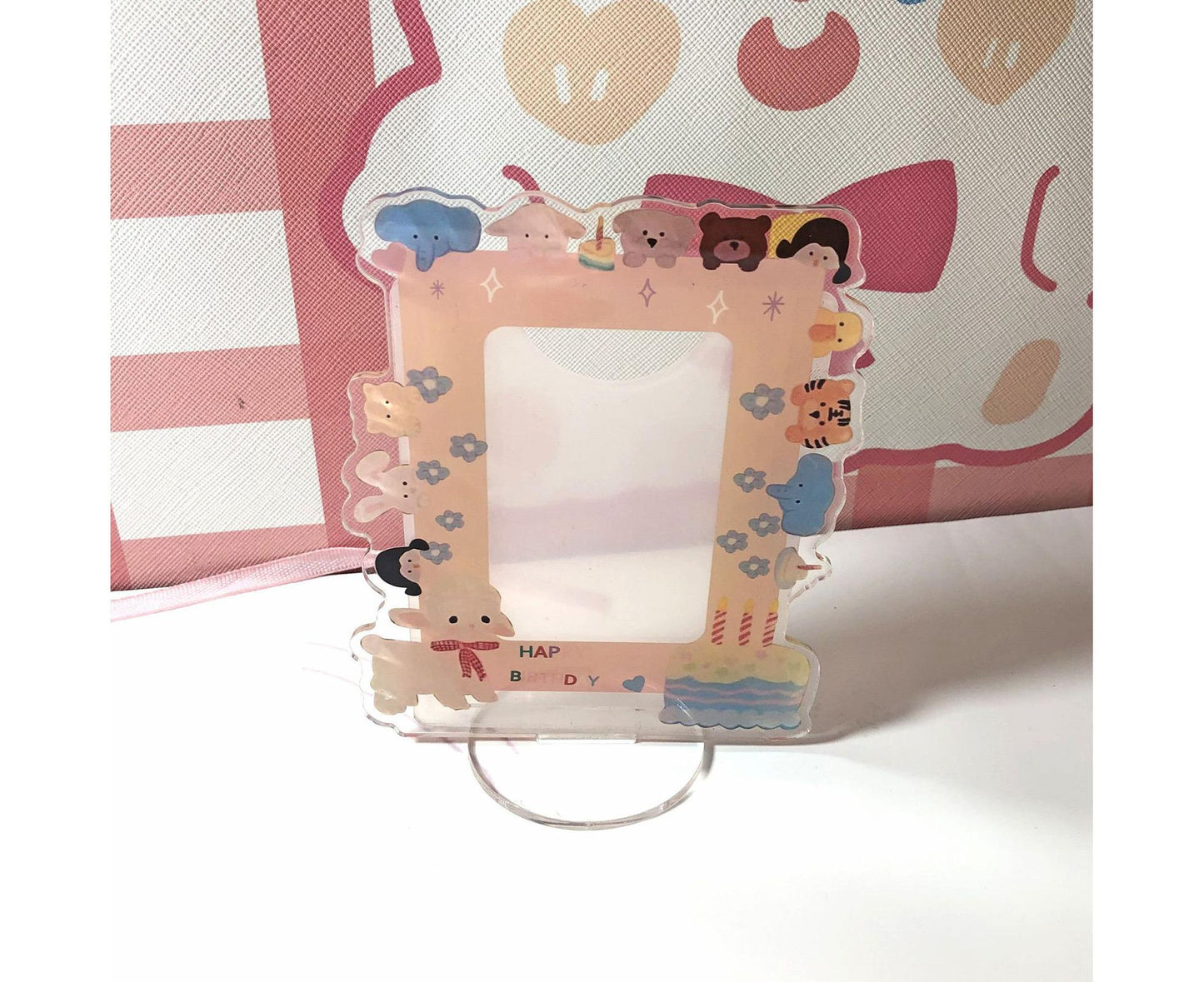 Sign Stand Ornament Irregular Wave Edge Acrylic Flower Pattern Surrounding 3 Inch  Album Photocard Stand Household Use