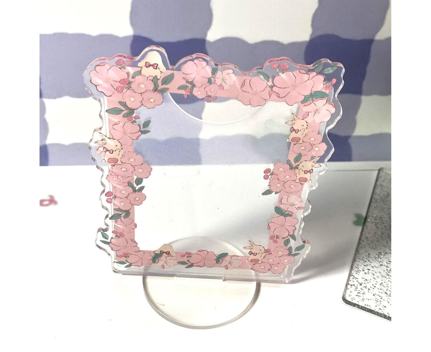 Sign Stand Ornament Irregular Wave Edge Acrylic Flower Pattern Surrounding 3 Inch  Album Photocard Stand Household Use