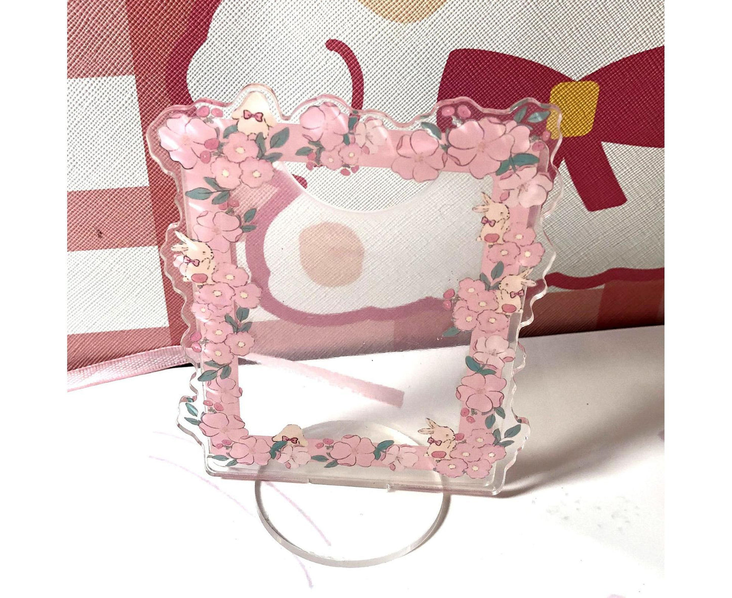 Sign Stand Ornament Irregular Wave Edge Acrylic Flower Pattern Surrounding 3 Inch  Album Photocard Stand Household Use