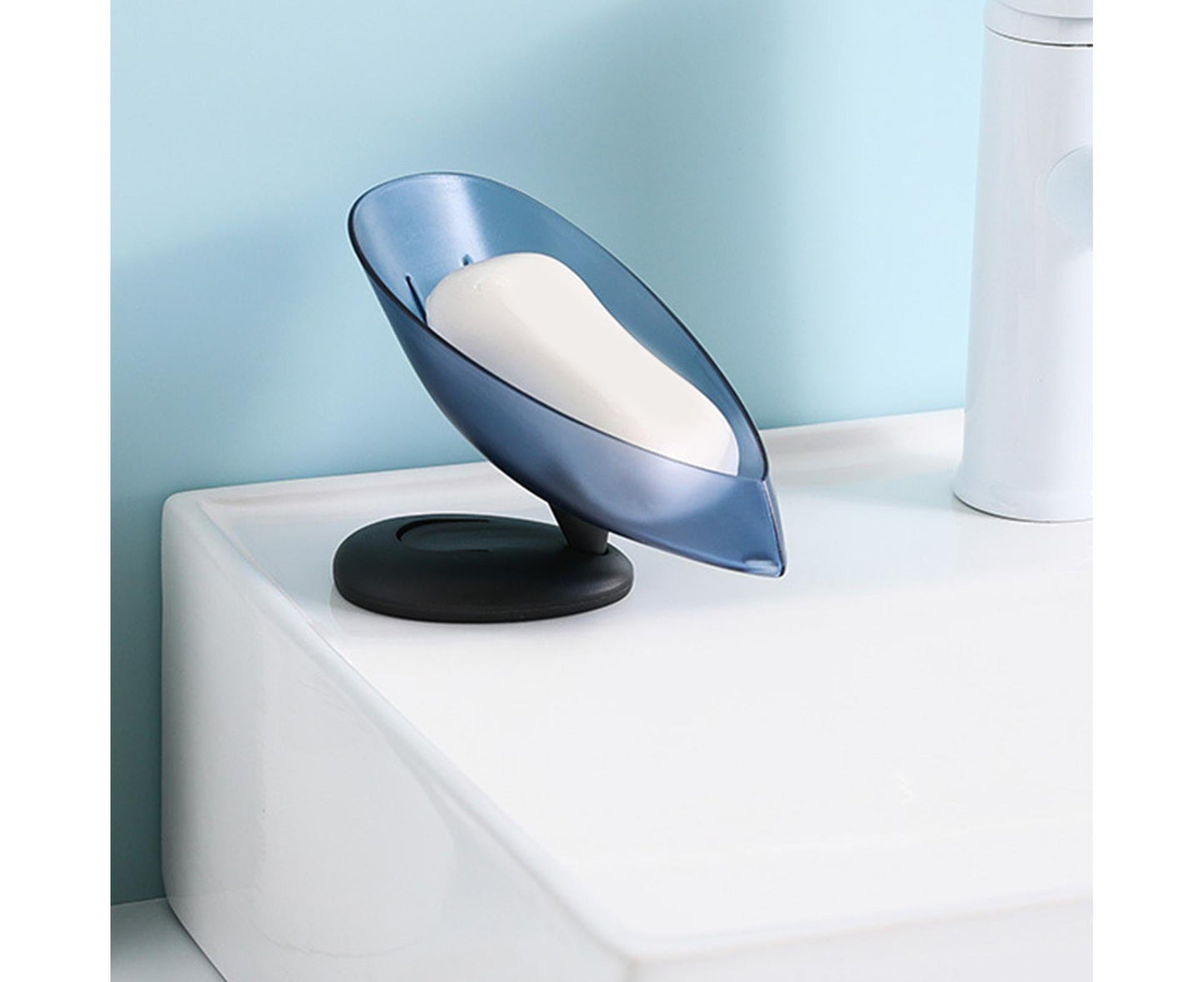 Soap Box Creative Shape Space-saving Plastic Rotatable Drain Soap Storage Holder Tray for Home-Blue