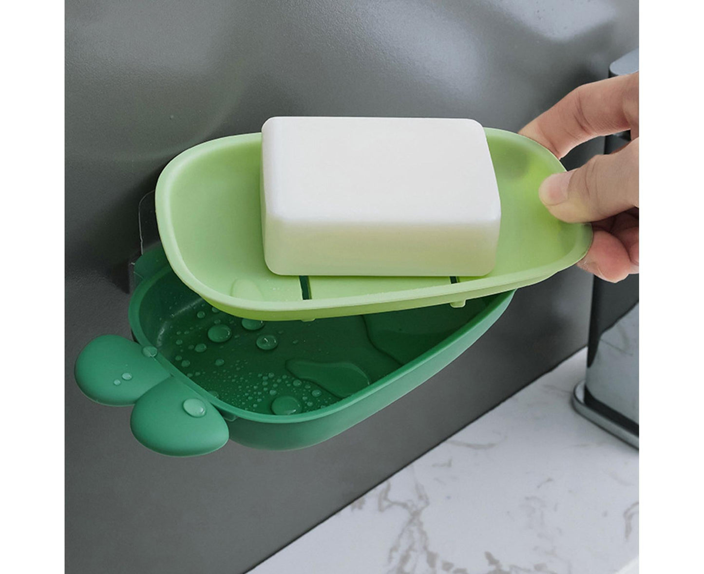 Soap Box Double Layer Punch-free PP Wall Mount Home Soap Dishes for Bathroom-Green