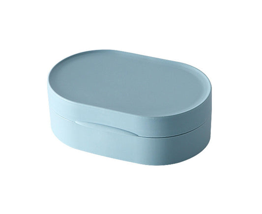 Soap Box Small Exquisite Simple Sealed Soap Case Solid Color Storage Box Bathroom Gadget for Home-Blue L