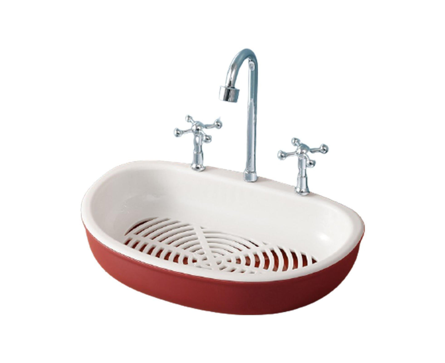 Soap Dish Creative Punch-free Double Layers Vanity Sink Shape Draining Soap Dish Bathroom Accessory-Wine Red