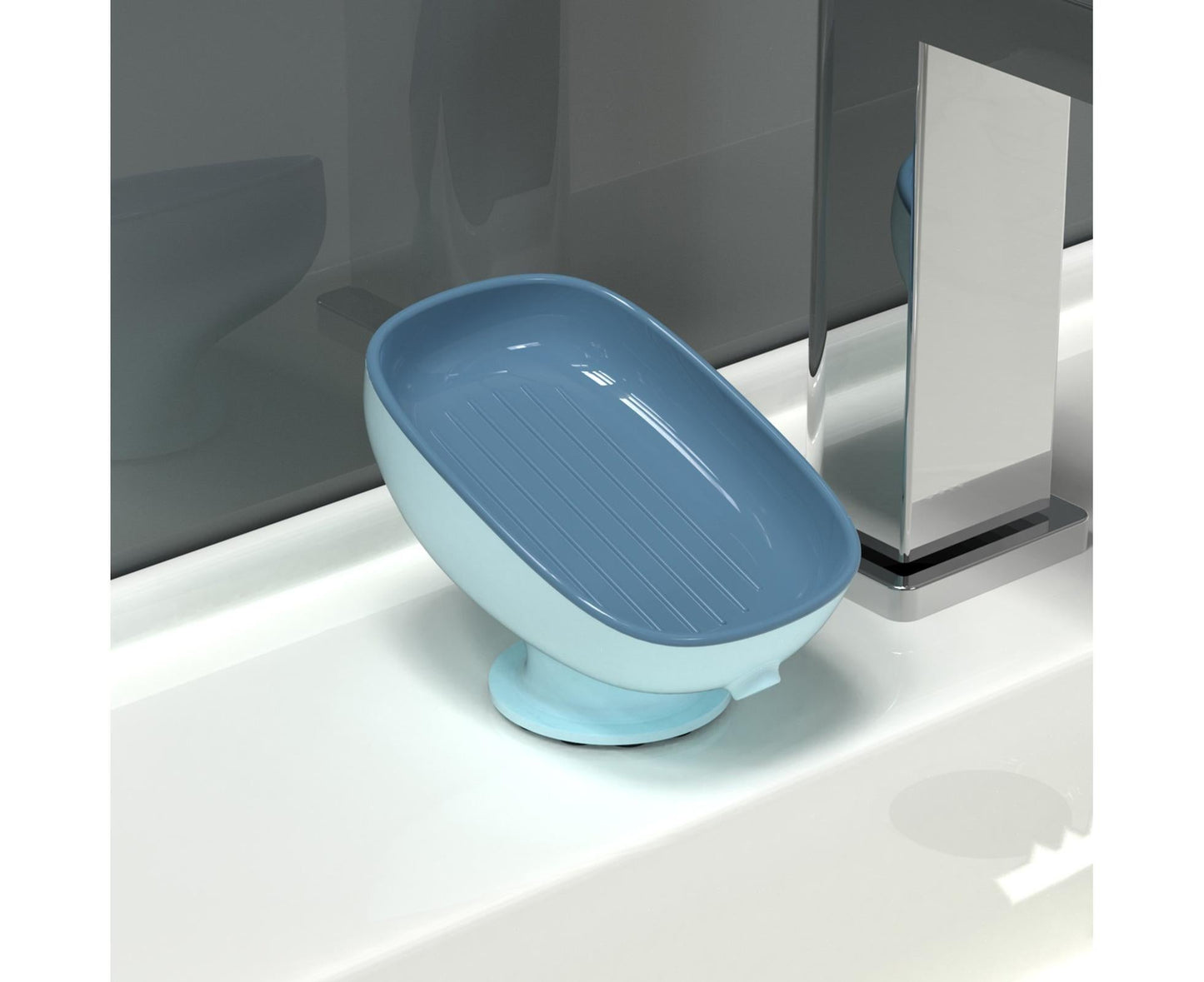 Soap Dish Self-Draining Keep Soap Dry Double Layer Design Super Suction Cup Soap Dish Bathroom Supplies -Blue