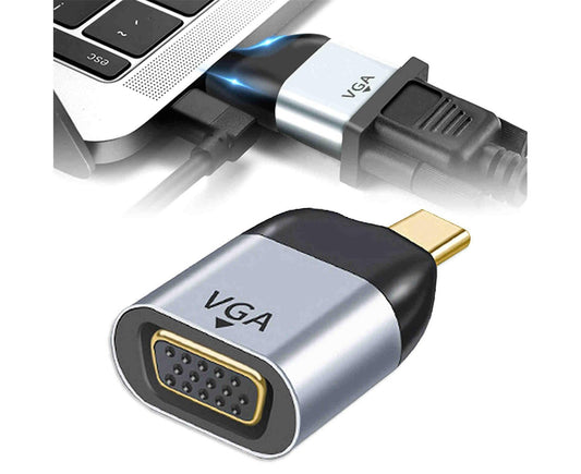 Portable Dual Ports USB Type C to VGA 1080P 4K 60HZ Adapter for Thunderbolt 3 - Grey