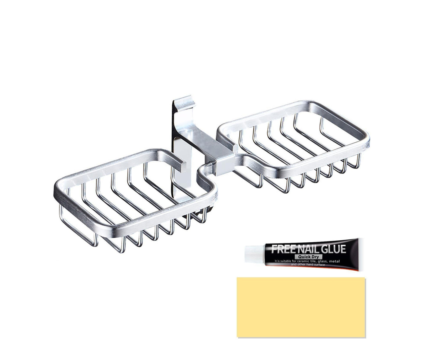 Soap Holder Easy-Installation Hollow Design Square-Shaped Punch-free Soap Drain Box for Home-Silver