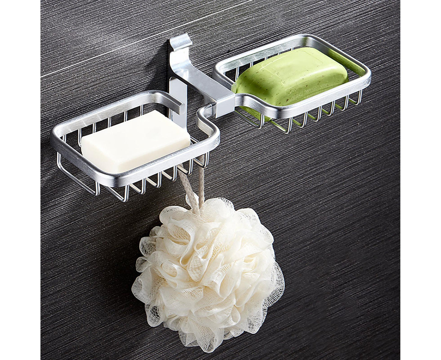 Soap Holder Easy-Installation Hollow Design Square-Shaped Punch-free Soap Drain Box for Home-Silver