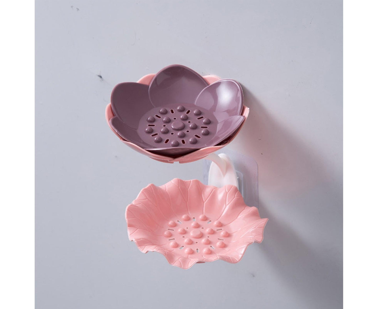 Soap Holder Quick Drainage Self Adhesive Plastic Cute Flower Shape Punch-free Soap Box for Bathroom-Pink