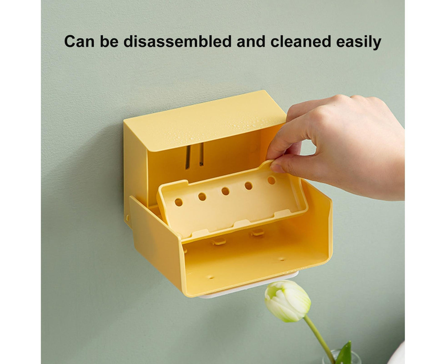 Waterproof Soap Box Detachable HIPS Wall Mountable Soap Draining Rack for Daily Use-Yellow