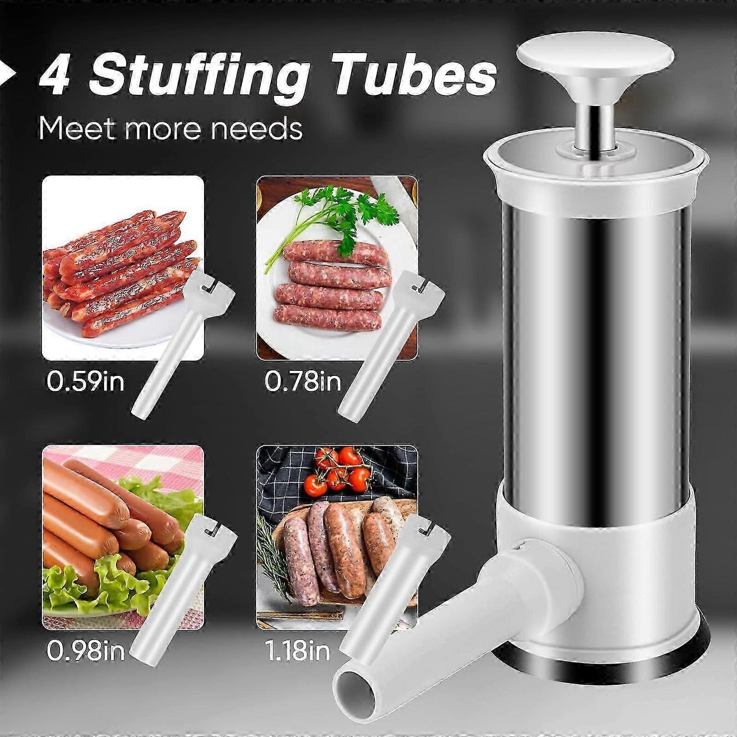 Sausage Stuffer, Kitchen Homemade Sausage Machine with 4 Stuffing Tubes, Vertical Sausage Maker Fast Sausage Filling