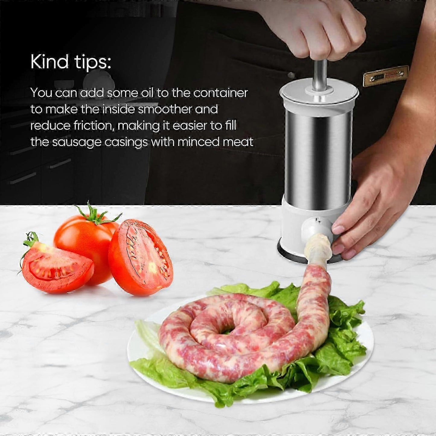 Sausage Stuffer, Kitchen Homemade Sausage Machine with 4 Stuffing Tubes, Vertical Sausage Maker Fast Sausage Filling