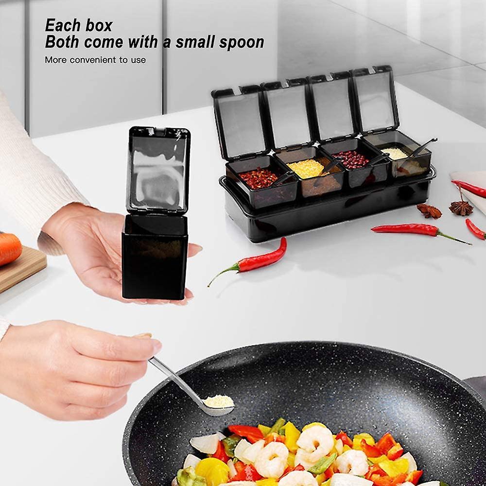 Set Of Condiment Boxes With 4 Removable Compartments For The Kitchen, Condiments
