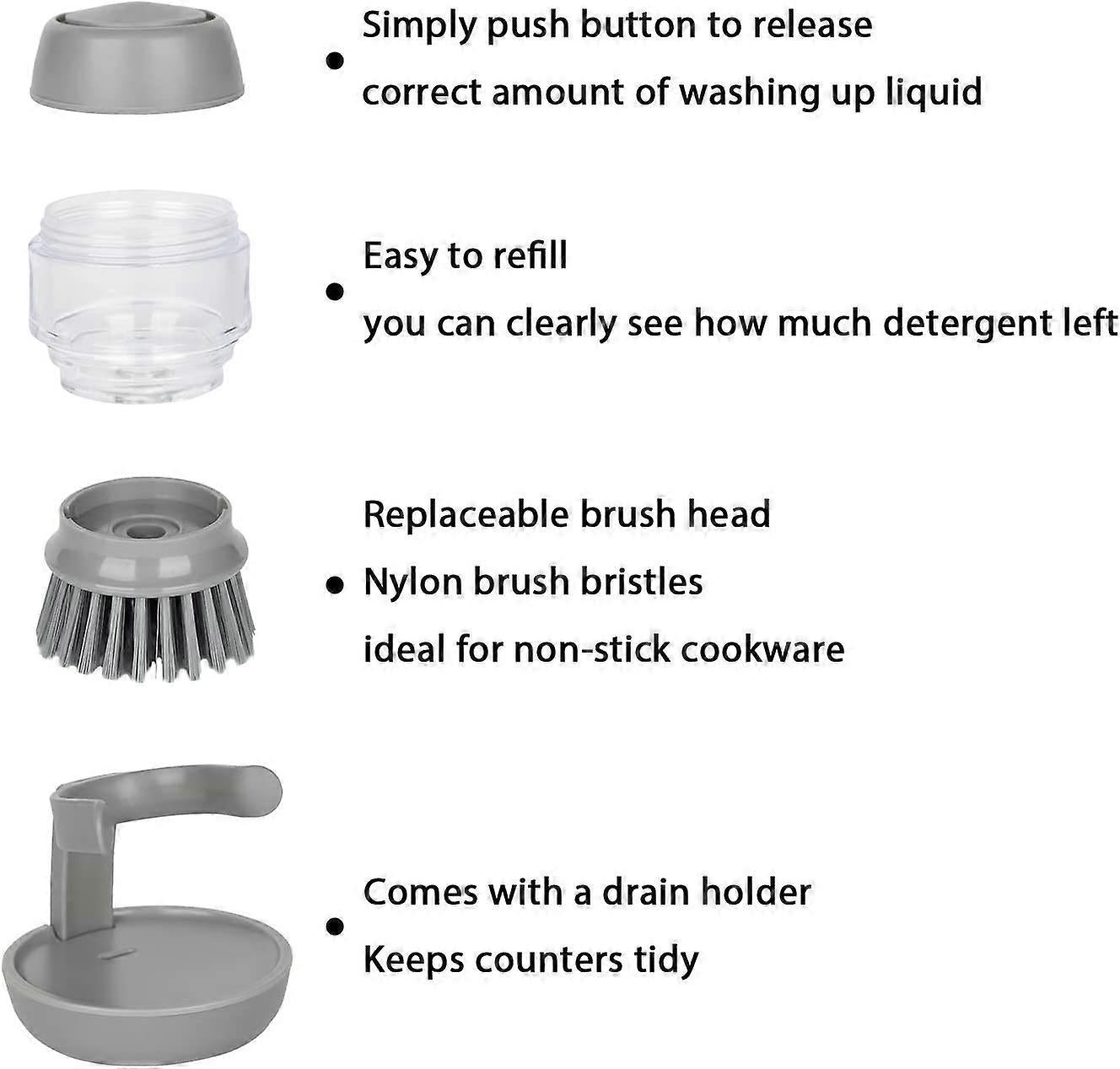 Soap Brush with Organizer, Kitchen Dish Brush Set for Cleaning Pots and Pans (Grey)