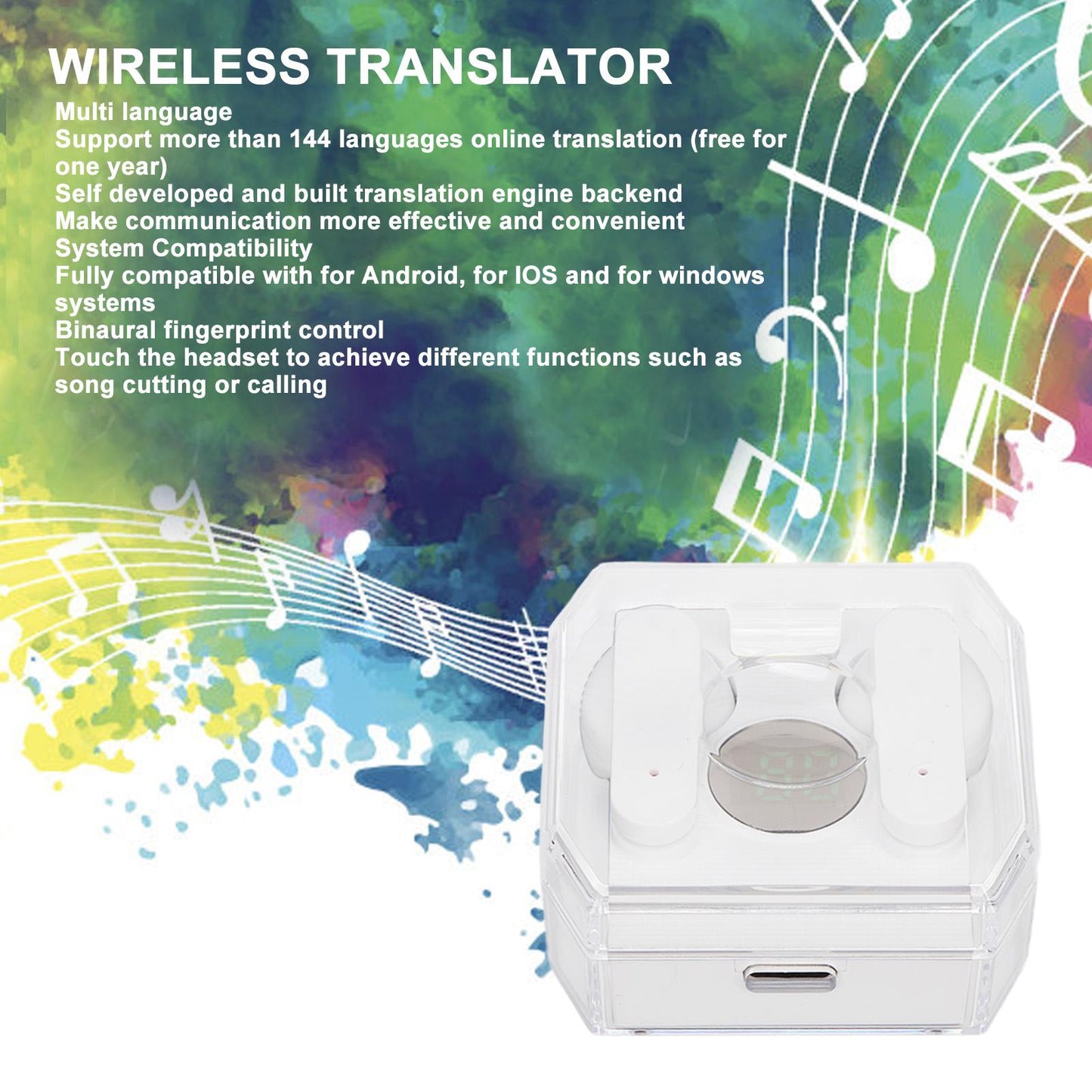Language Translator Earbuds Bluetooth 5.3 144 Languages Online Translation Translator Earphones for Music and Calling White