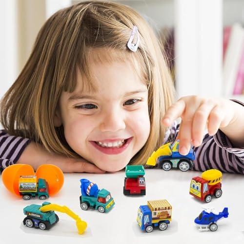 12Pcs Easter Eggs with Mini Pull-Back Cars, Stuffed Easter Eggs, for Boys and Girls