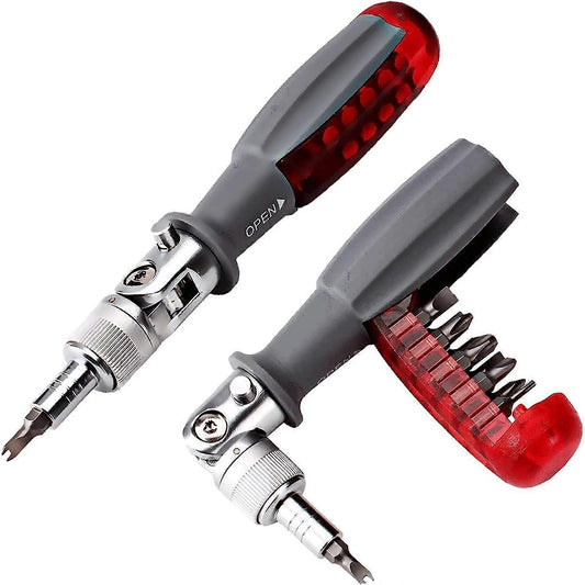 Ratchet Screwdriver with gripic Multi Bit, 10 in 1, Small Pocket Mini Screwdriver, Suitable for Home and Interior Car Accessory, Red, 1 Piece