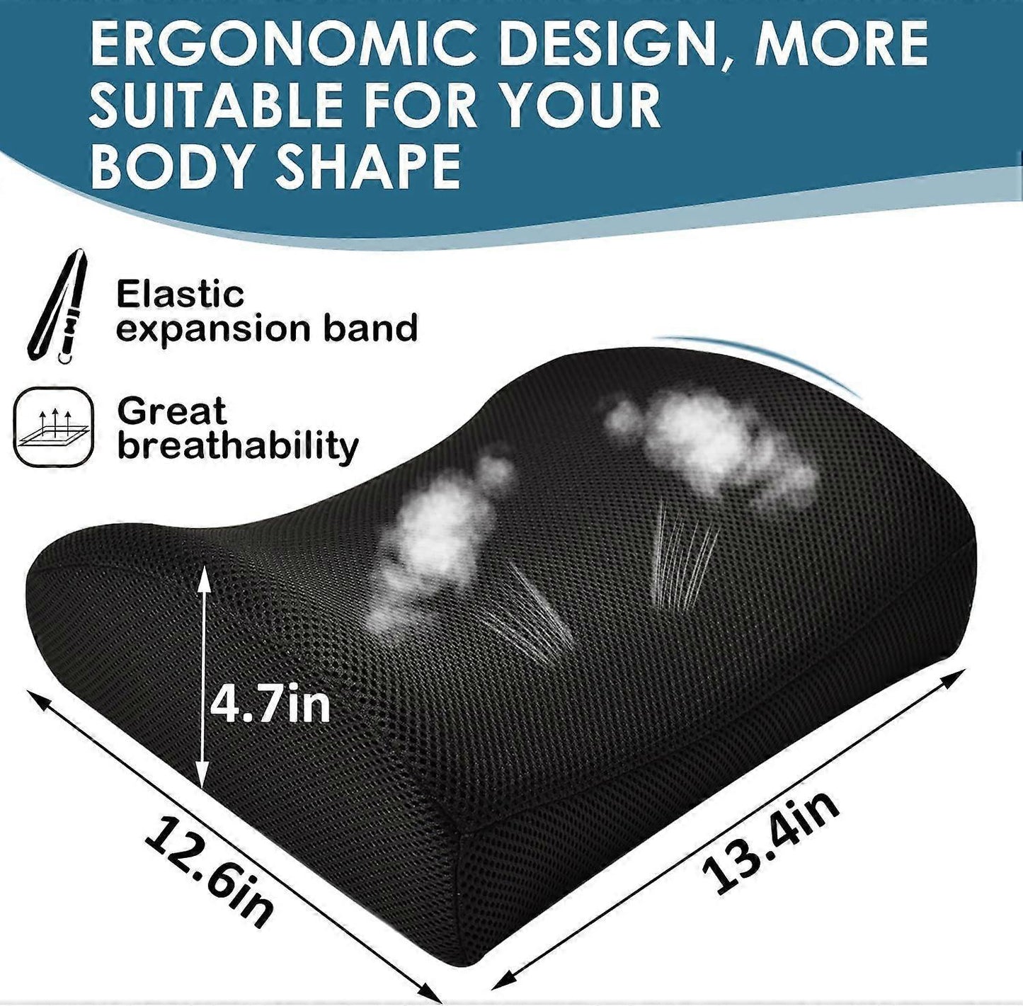 Memory Foam Lumbar Cushion Posture Corrector Vehicle Seat Home Office Chair (Black)