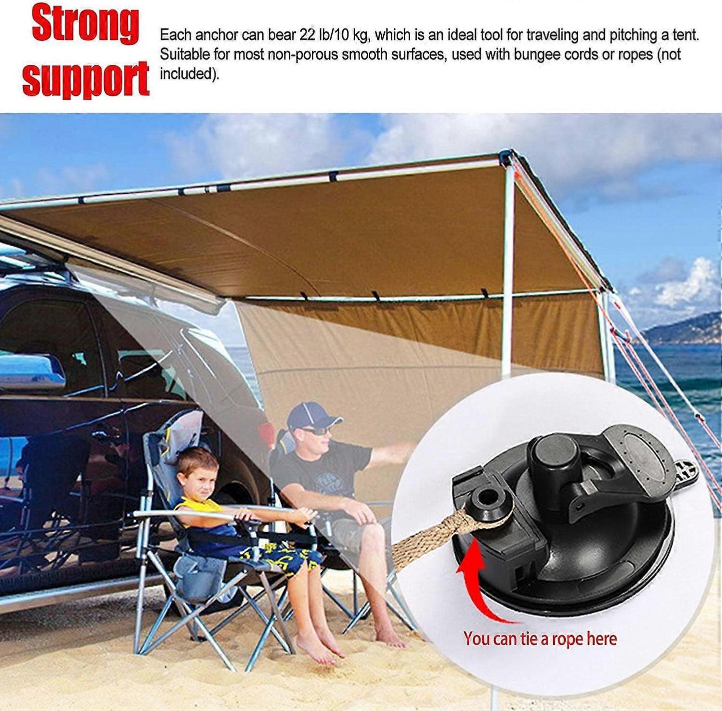 3Pcs Heavy Duty Suction Cups, Car Tie Down Hook, Camping Tarp Accessory with security Hook, Strong Power for Camping, Traveling and Other Outdoor Activi