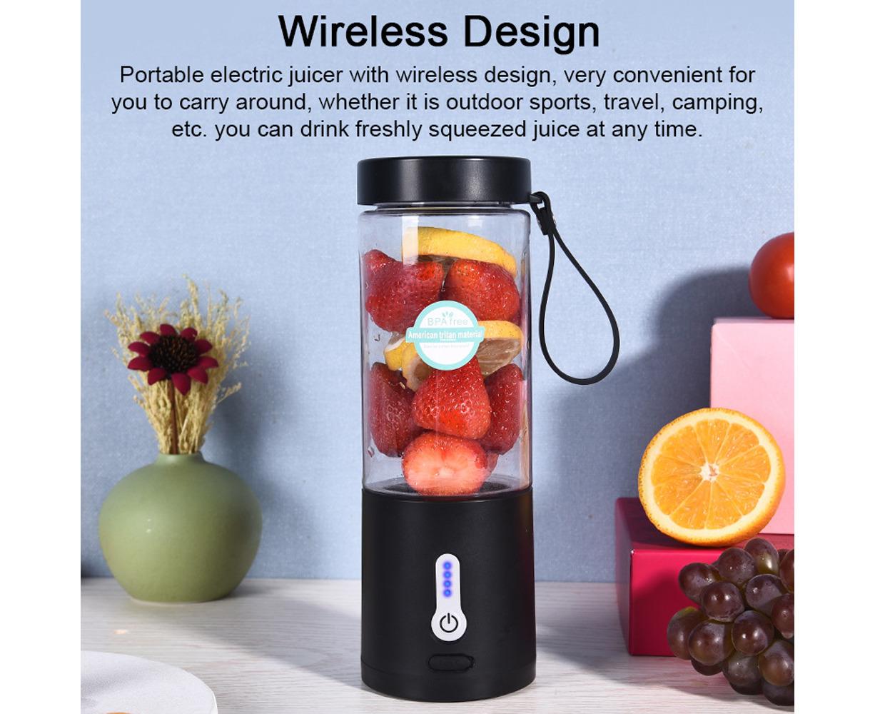 Portable Blender Cup, USB Electric Juicer, Rechargeable 530ml, 6 Blades, for Travel & Sports