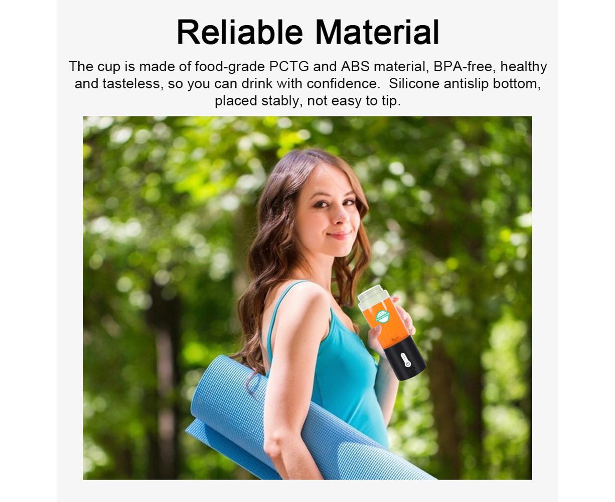 Portable Blender Cup, USB Electric Juicer, Rechargeable 530ml, 6 Blades, for Travel & Sports