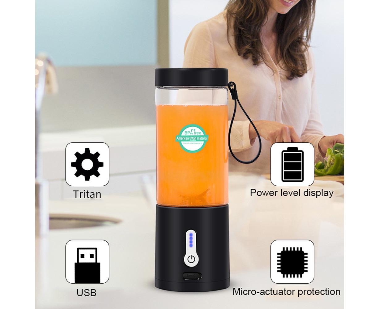 Portable Blender Cup, USB Electric Juicer, Rechargeable 530ml, 6 Blades, for Travel & Sports