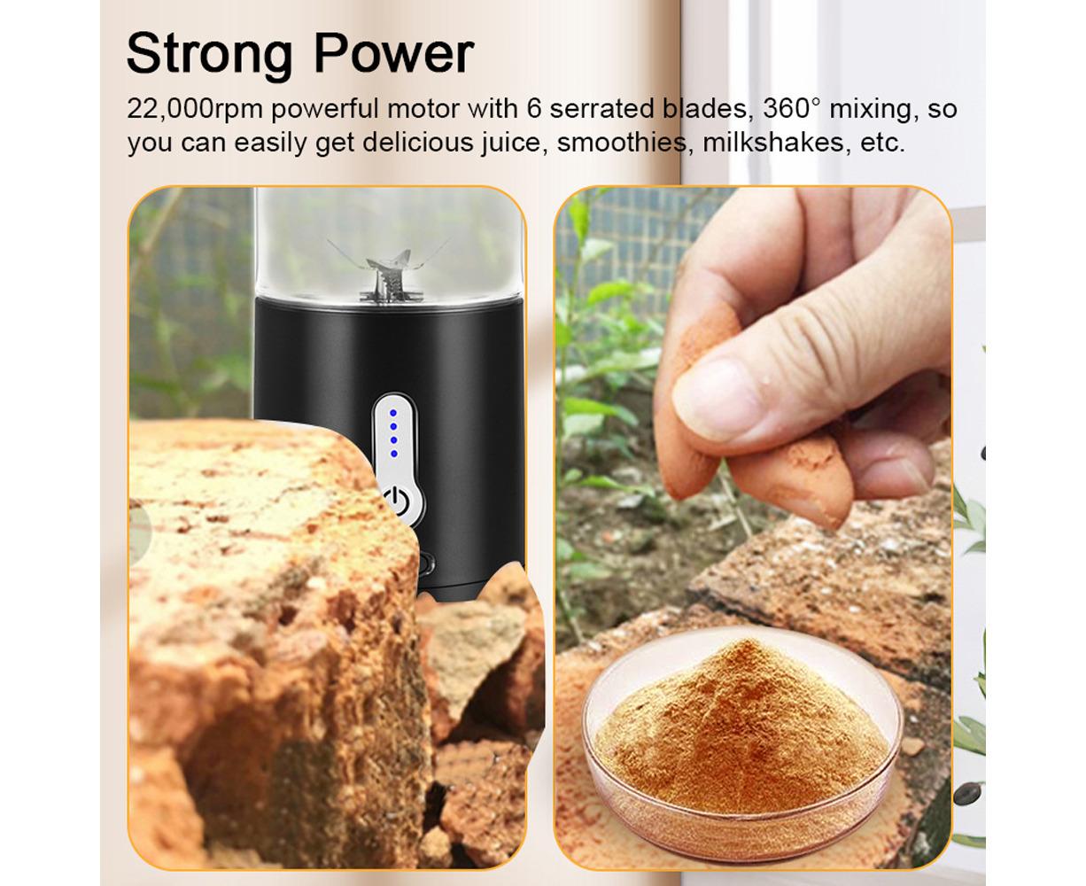 Portable Blender Cup, USB Electric Juicer, Rechargeable 530ml, 6 Blades, for Travel & Sports