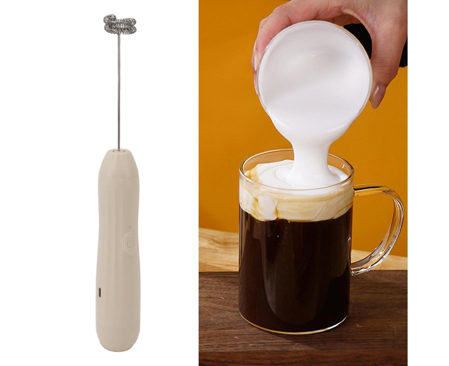 Khaki Rechargeable Milk Frother, Coffee Mixer for Lattes & Hot Chocolate