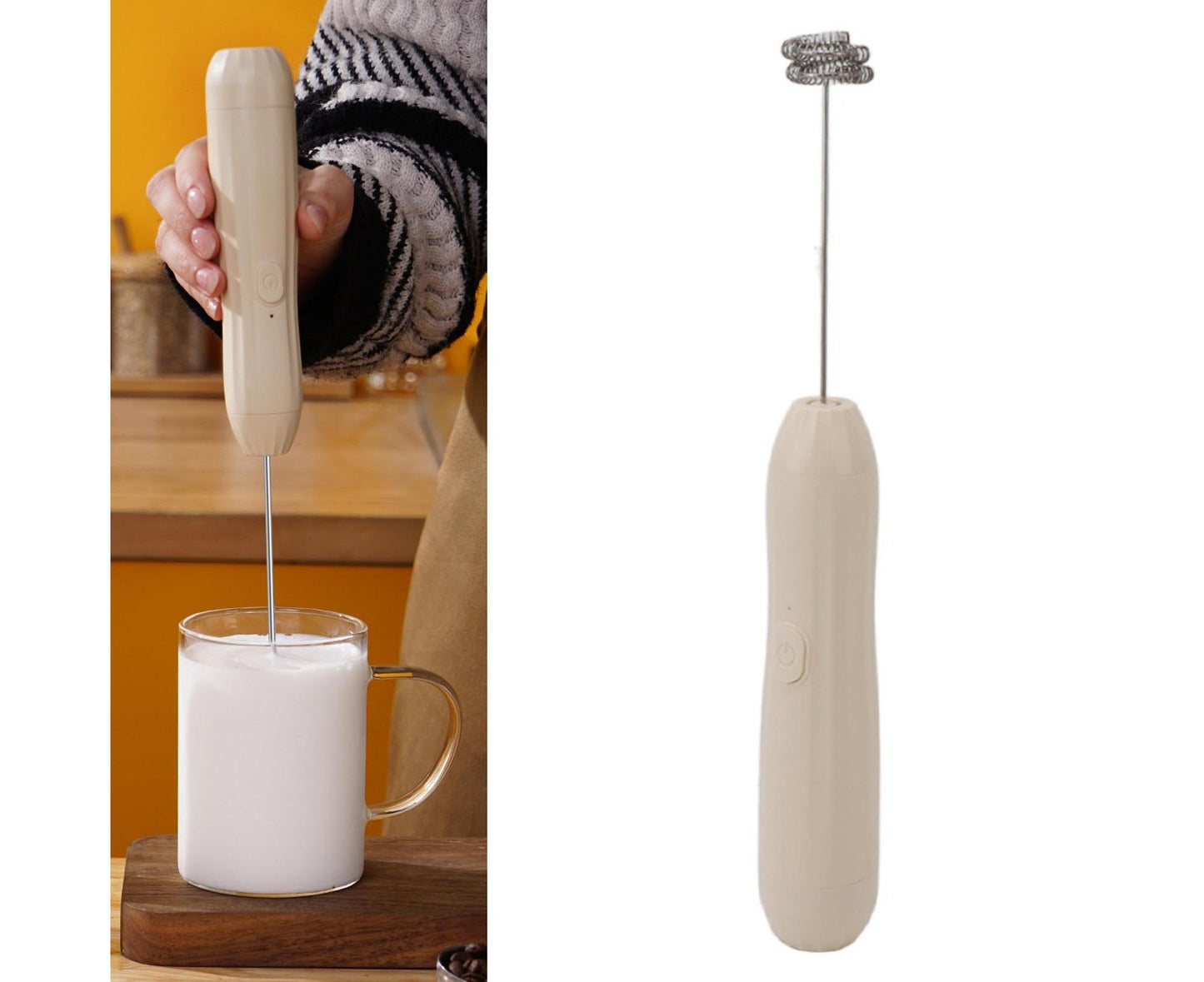 Khaki Rechargeable Milk Frother, Coffee Mixer for Lattes & Hot Chocolate