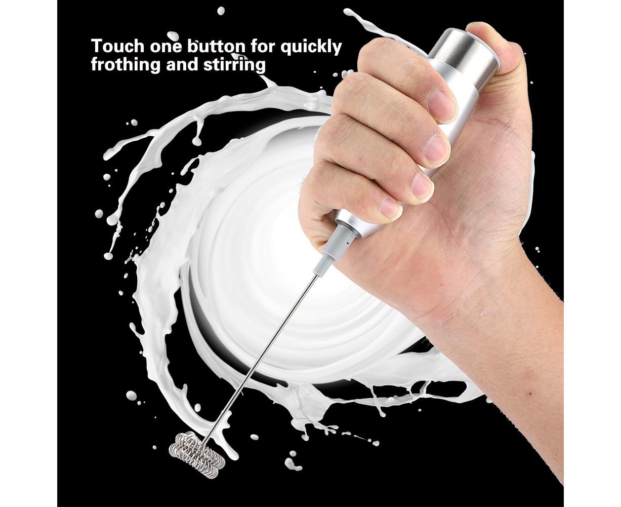 Stainless Steel Handheld Electric Milk Frother, Portable Frother for Cappuccino & Frappe