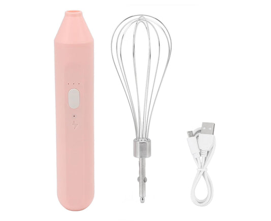 Electric Egg Beater, USB Charging Milk Frother, Portable Cordless Drink Mixer with Stainless Steel Whisk, Pink
