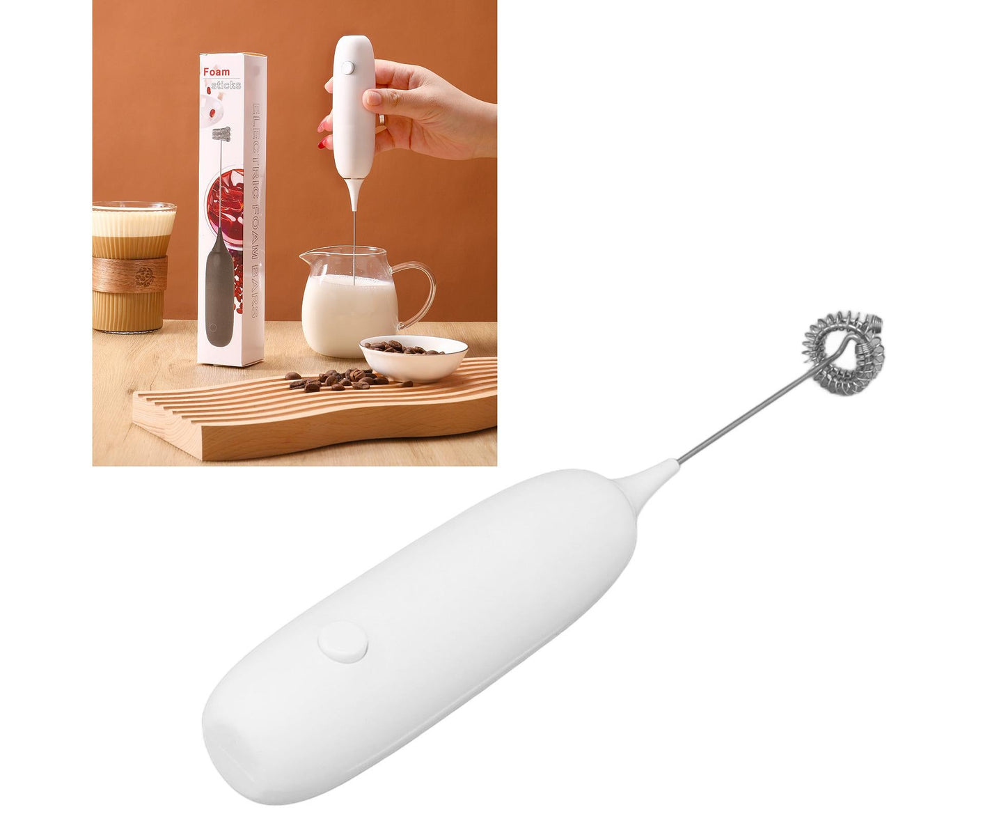 Battery Operated Handheld Milk Frother, Foam Maker, Egg Beater, Household Small Baking Tool for Coffee & Milkshakes, White