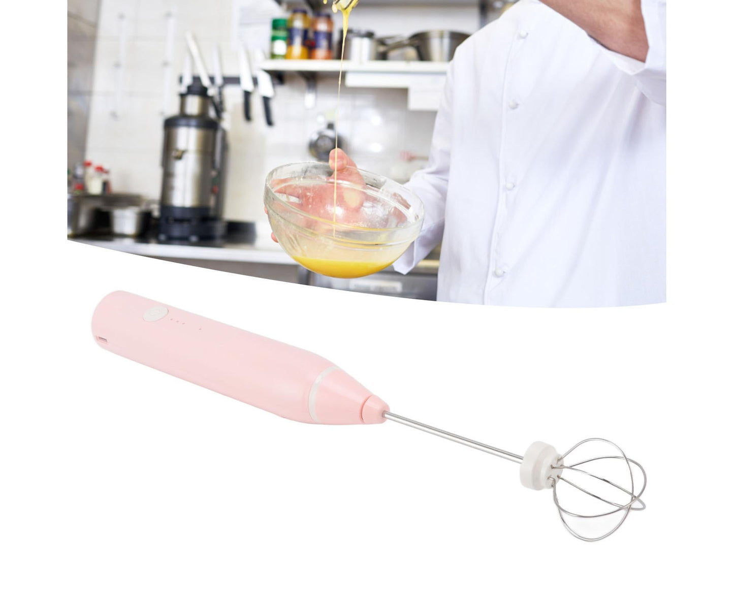 Mini Electric Stirrer, Cordless Multifunctional Eggbeater with 2 Heads for Home Coffee & Drinks, Pink