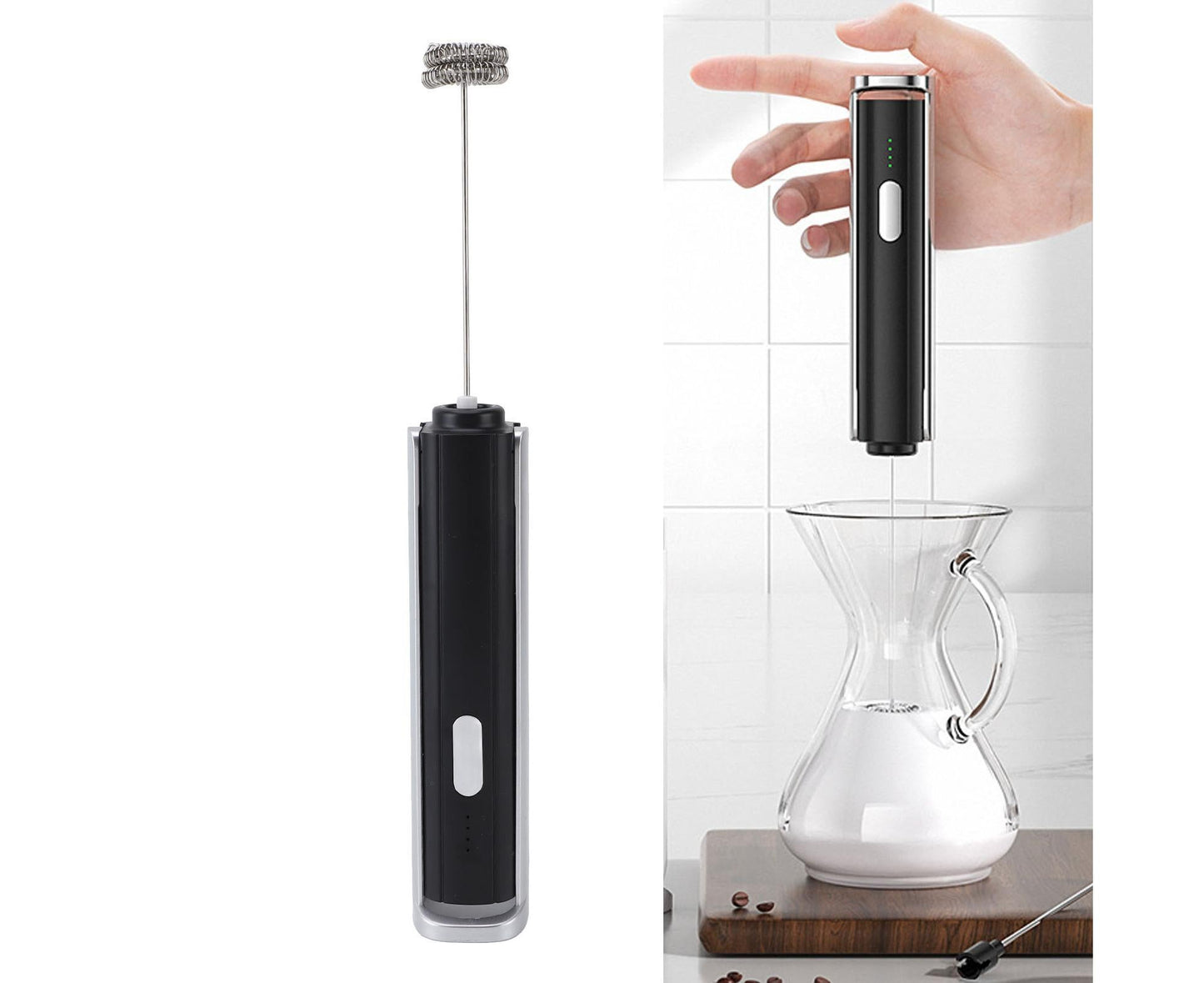 Handheld Milk Frother, Black, Dual Hoop Head, 3 Adjustable Gears, Electric Foam Maker for Coffee