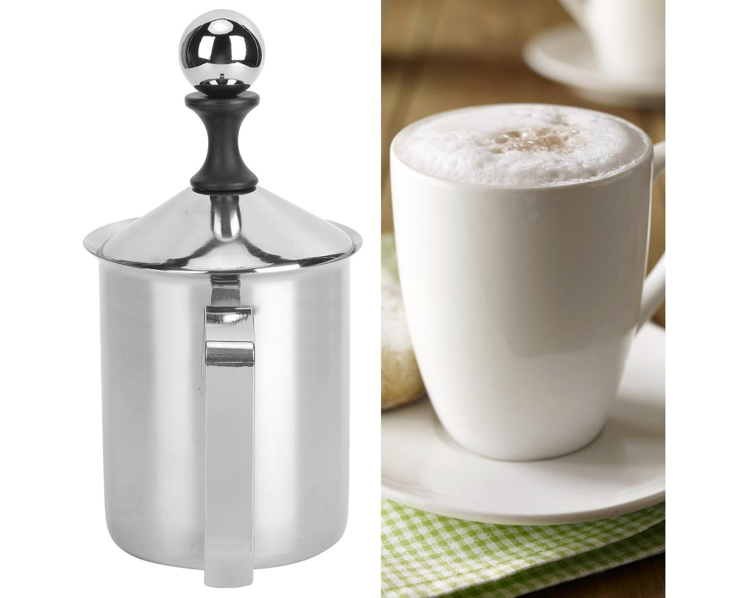 400cc Stainless Steel Manual Milk Frother, Foamer, Mixer, Stirrer for Coffee & Latte Art