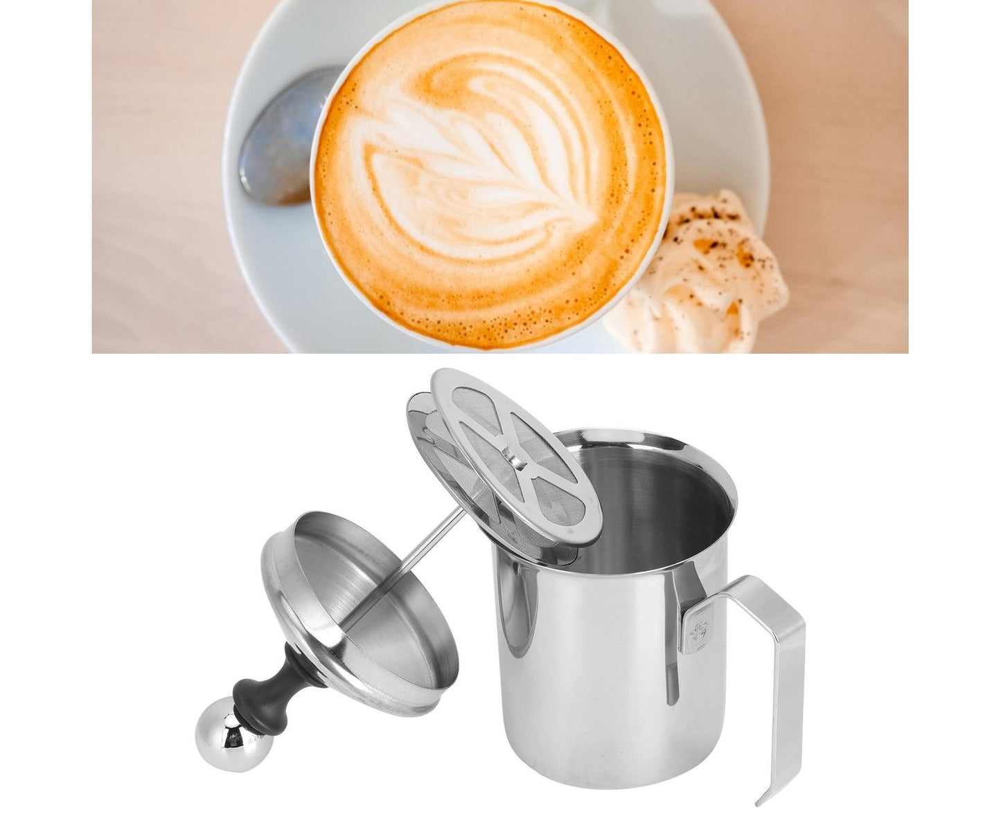 400cc Stainless Steel Manual Milk Frother, Foamer, Mixer, Stirrer for Coffee & Latte Art