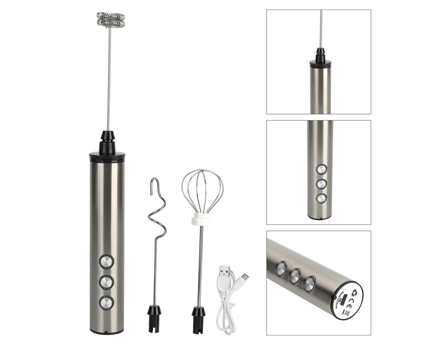 Stainless Steel Milk Frother, USB Charging, Handheld Electric Egg Beater for Home Kitchen