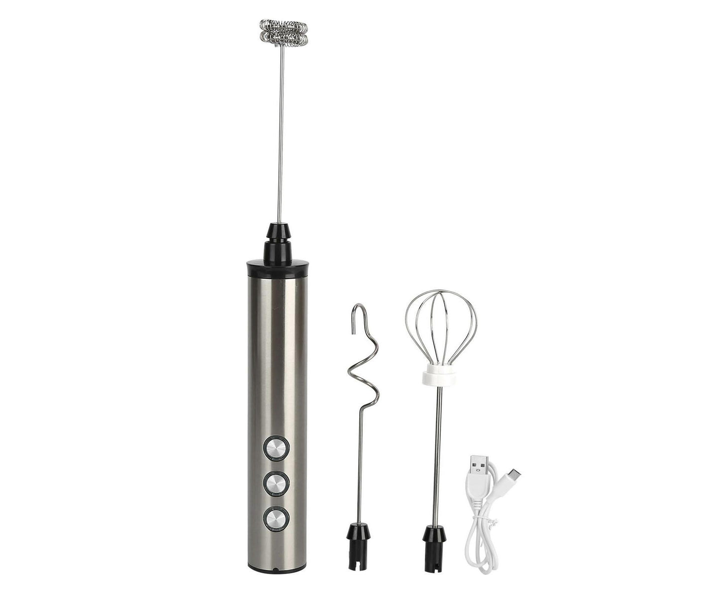Stainless Steel Milk Frother, USB Charging, Handheld Electric Egg Beater for Home Kitchen