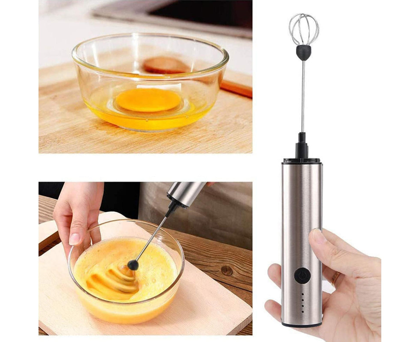 Stainless Steel Electric Milk Frother, Handheld Egg Beater, USB Charging, Mini Mixer