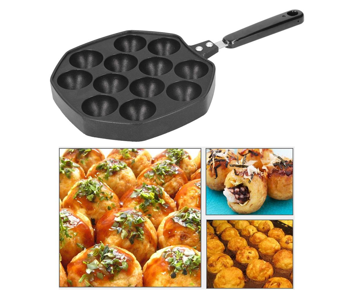 12-Cavity Aluminum Takoyaki Pan, Octopus Balls Egg Puffs Baking Pan, Home Cooking Tool