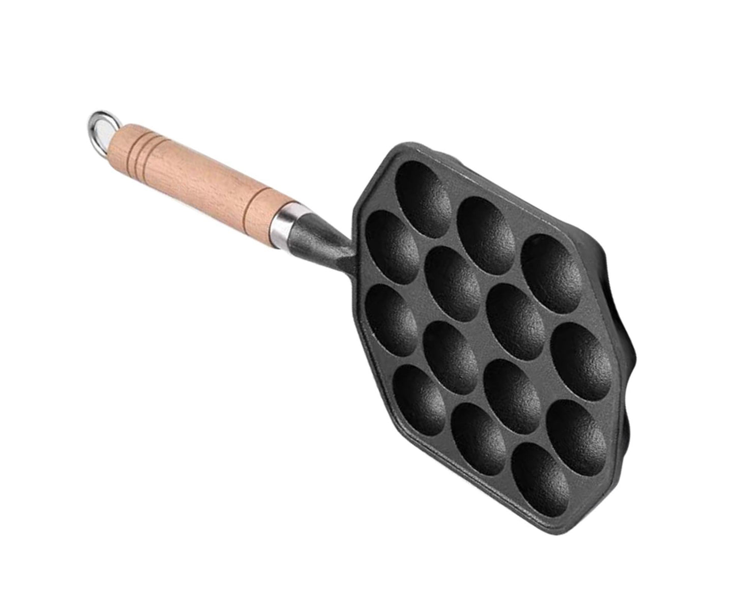 14-Hole Takoyaki Pan, Non-Stick Cast Iron Octopus Meatball Mold, Detachable Handle