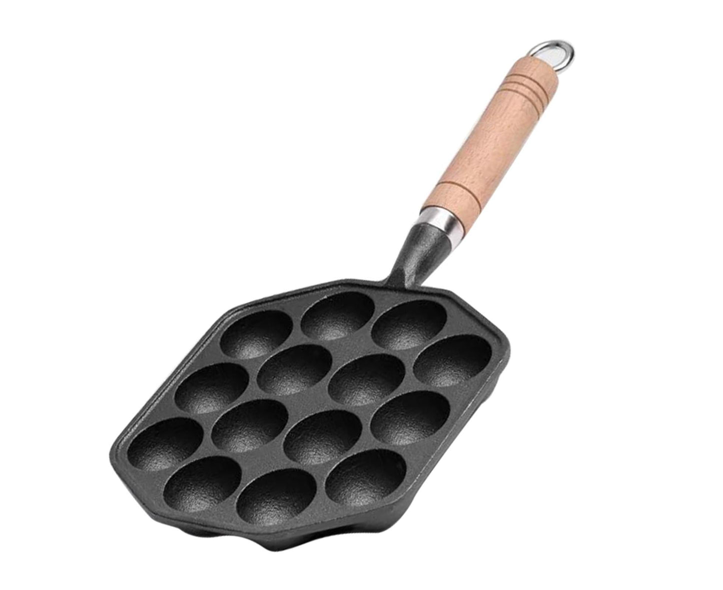 14-Hole Takoyaki Pan, Non-Stick Cast Iron Octopus Meatball Mold, Detachable Handle