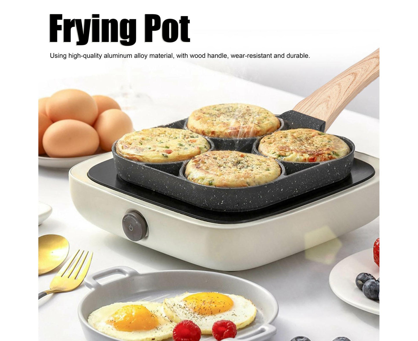 4-Hole Non-Stick Frying Pan, Egg & Pancake Cooking Pan, Induction & Gas Cooker